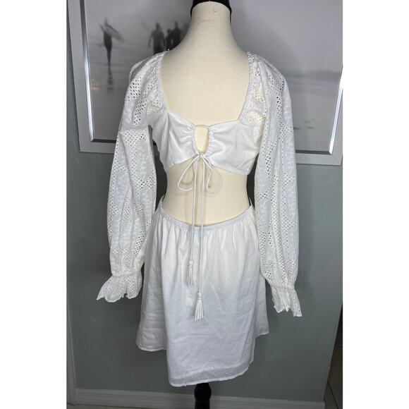 Shore Puff Sleeve Eyelet Cut Out Mini Cotton Dress - Picture 5 of 10